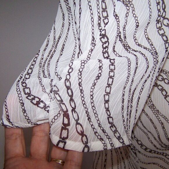 Worthington Shirt Top Womens Sz 14 Sheer Chain Print Ruffled Button Up Crinkled - Picture 5 of 9
